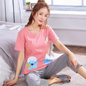 Korėjos Versija Pižama Moterų Vasaros trumparankoviai Ilgos Kelnės Sleepwear Medvilnės Plonas Moterų Pavasario Sweet Home Drabužius H5619