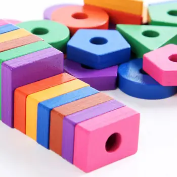 1 Set Žaislas Penki Stulpeliai Spalva Pripažinimo Mediniai Geometrinės Formos Stacker Žaislas, skirtas Vaikams