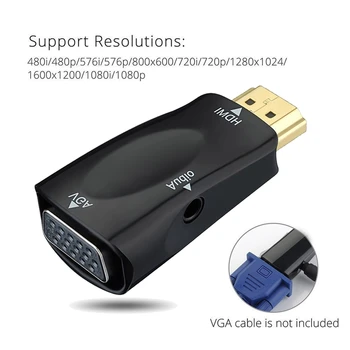 1080P HDMI Male VGA Female Adapter Vaizdo Keitiklis su o Išėjimo N3 Juoda