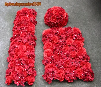 10vnt/daug Raudonos Dirbtinio šilko rožė hydrangea gėlių sienos Stalo puošmena, gėlių kamuolys gėlių runner vestuvių dekoravimas TONGFENG