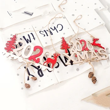 1PCS Naujas 2020 Kalėdos Pakabukas Mažų Šviežių Mielas Kawaii Namuose Kabo Ornamentu Laiškai Briedis Medžio, Medinių Pasirašyti Kalėdinė Dekoracija