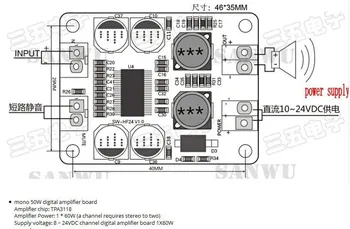 1pcs TPA3118 PBTL skaitmeninio mono stiprintuvo valdybos 1X60W 12V 24V MAITINIMO AMP