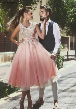 2019 Pigūs Arabų Dubajuje Sakė, Mhamad Rožinė Vestuvių Suknelė Linijos, V Kaklo Pusiau Dėvėti Homecoming Šalis Suknelė Plius Dydis Užsakymą Padaryti