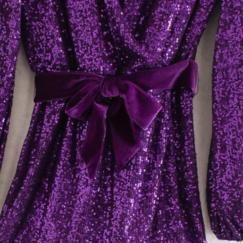 2020 m. Pavasarį Blizgančiais Aksomo Varčias Seksualus V-Kaklo Mini Suknelė Moterims ilgomis Rankovėmis Šalis Suknelės Moterų Vestidos de fiesta de noche