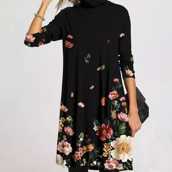 2020 M. Rudenį Moterų Atsitiktinis Kratinys Suknelė Mados Ilgomis Rankovėmis Golfo Prarasti Vintage Suknelė