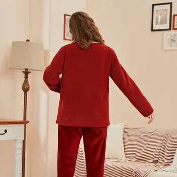 2020 m. Žiemos Moterys Tirštėti Pajama Komplektai Moterų Šiltas Flanelė Sleepwear Kostiumas Moterims ilgomis Rankovėmis Turn-žemyn Apykaklės Kailis & Kelnes XXL
