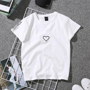 2021 Porų Mėgėjams T-Marškinėliai Moterims Atsitiktinis Baltos Viršūnės Marškinėliai Moterims Marškinėliai Meilė Širdies Siuvinėjimo Print T-Shirt
