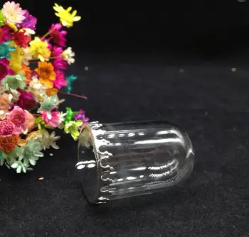 20sets/lot 38*25mm stiklinis vamzdelis jar pasaulyje pakabukas Papuošalai karoliai atidarymo sidabro padengtą karūna bace stiklo danga butelis 