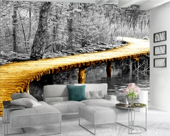 3d Miegamojo Tapetai, Mediniai Promenada Žiemos Miško Peizažas Romantiškas Kraštovaizdis Dekoratyvinės Šilko 3d Tapetai Popieriaus