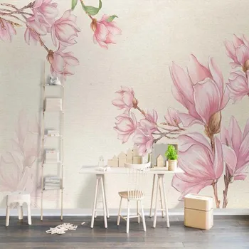 3D Rožinis Magnolia Gėlių Tapetai Sienos Freskos Lipdukai Gyvenimo Kambario, Miegamasis Vertus Aliejaus Tapybai Sienos Dokumentų Namų Dekoro Gėlių Piešiniai