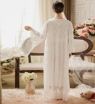4 Spalvų 2019 Naują Pavasario Rudens Moterų Princesė Pižama Saldus Nėrinių Aplikacija Skraiste Suknelė Rinkiniai Gazas Sleepwear Nightdress