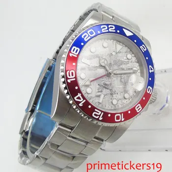 40mm pilkos spalvos ciferblatas BLIGER no logo safyro stiklas savęs likvidavimo vyrų laikrodis, data langą GMT