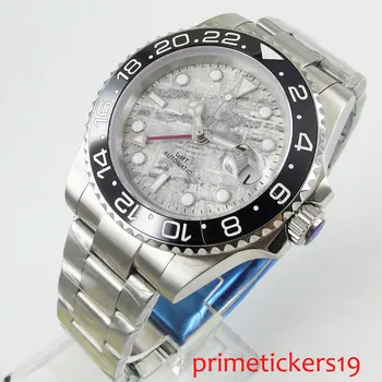 40mm pilkos spalvos ciferblatas BLIGER no logo safyro stiklas savęs likvidavimo vyrų laikrodis, data langą GMT