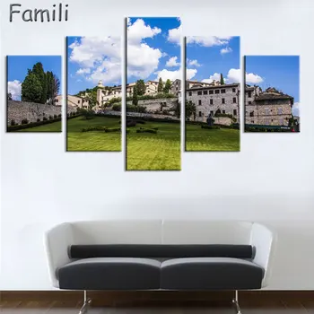5vnt drobės audinys plakato spauda Italija gražus kraštovaizdis prie sienos meno kambario dekoro namų puošybai,quadro decorativo,menas spausdinti