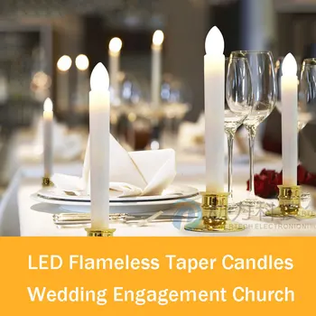 6 Flameless Baltos spalvos Siaurėjantys Langą Žvakės su Nuimamu Aukso Žvakidės Bažnyčios & Vestuvių Ceremonija