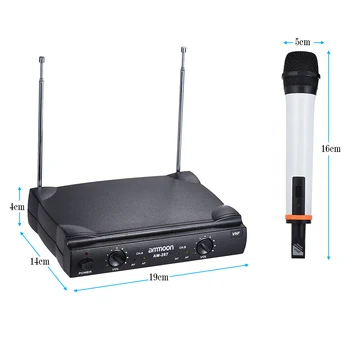 Ammoon Dual Channel VHF Wireless Handheld Microphone Sistema, 2 Mikrofonus 1 Imtuvas 6.35 mm Audio Kabelis Karaoke, Šeimai Šalis