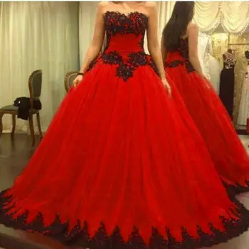 ANGELSBRIDEP Raudona Vestuvinė Suknelė 2021 Chalatas De Mariage Plius Dydis Sexy Juoda Aplikacijos pilnametražis Kamuolys Suknelė Vestuvių Suknelė Nuotakos Suknelė
