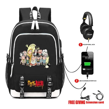 Anime GeGeGe nr. Kitaro kuprinė USB įkrovimą, Ausinių lizdas Studentų bookbag Vyrų Paauglių Nešiojamojo kompiuterio kuprinė kelionės krepšys 14 stilius