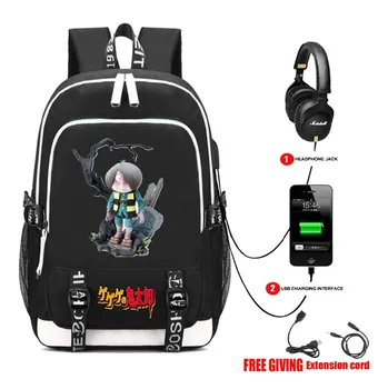 Anime GeGeGe nr. Kitaro kuprinė USB įkrovimą, Ausinių lizdas Studentų bookbag Vyrų Paauglių Nešiojamojo kompiuterio kuprinė kelionės krepšys 14 stilius