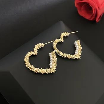 Aukso Širdies Auskarai su Perlais bižuterijos 2021 Tendencija Naujas Earings Moterų Europos korėjos Madinga, Elegantiška Stiliaus Prabanga