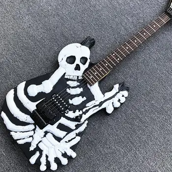 AUKŠČIAUSIOS kokybės 6 eilutę kaukolė elektrinė gitara, dirbtinis dažymas, juoda dvigubai arkliukas tiltas, raudonmedžio fingerboard,nemokamai shippin
