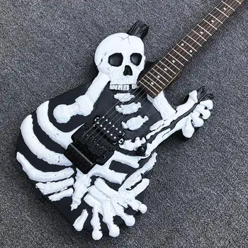 AUKŠČIAUSIOS kokybės 6 eilutę kaukolė elektrinė gitara, dirbtinis dažymas, juoda dvigubai arkliukas tiltas, raudonmedžio fingerboard,nemokamai shippin
