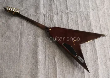 Aukščiausios kokybės QShelly custom black Dekanas v formos, kūno aukso tiltas ryklys apdaila elektrinės gitaros muzikos instrumentas guitarra parduotuvė