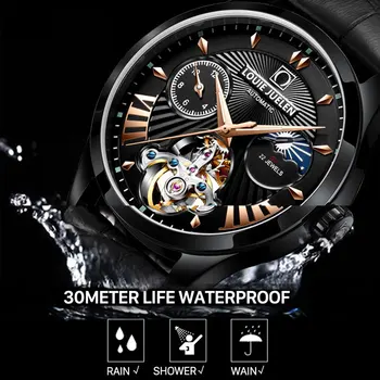 Automatinis laikrodis Vyrams, Vandeniui Vyrai Laikrodžiai Verslo Mechaninė Žiūrėti Odinis Dirželis Laikrodis Reloj Hombre Garsaus Žiūrėti LOUIE