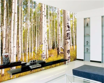 Beibehang Foto Tapetai Tapybos Šiuolaikinio Meno Rudenį Beržas Miegamasis 3D Gyvenamasis Kambarys su Sofa-lova, TV Foną, Dekoratyvinės sienų Tapetai