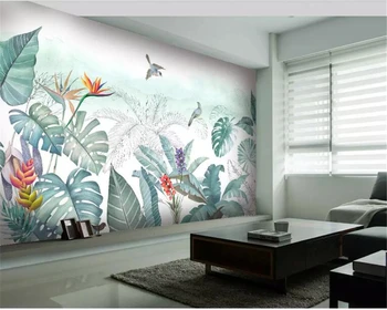 Beibehang Pasirinktinius nuotraukų freskos 3d tapetai rankomis dažyti HD atogrąžų augalai, gėlės ir paukščiai foną už sienos 3 d