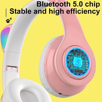 Belaidės Ausinės Auriculares Bluetooth Ausines BT 5.0 Kačių Ausų Ausines LED Šviesos Žaidimų Ausinės Parama TF Kortelę 3.5 MM
