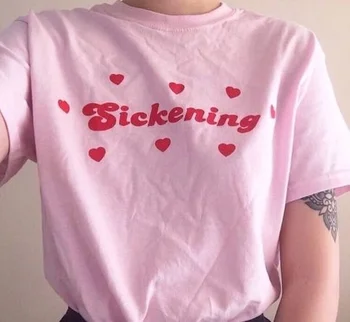 Bjaurus Estetinės Rožinė T-Shirt Moterims Tumblr Mados Mielas Marškinėliai Camiseta Moterų Balta Animacinių Filmų Širdies Grafinis Tees Viršūnes Kawaii