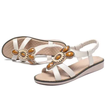 CEYANEAO2020hot vasarą naujas kalnų krištolas grandinės pearl butas paplūdimio basutės natūralios odos moterų sandalai komfortą šviesos fashionl sandalas