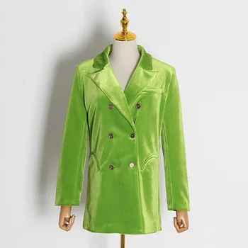 CHICEVER korėjos Švarkas Moterims Įpjovomis Apykakle ilgomis Rankovėmis Kišenės Plius Dydis Dizaineris Žalia Paltai Moterų 2020 M. Rudenį 