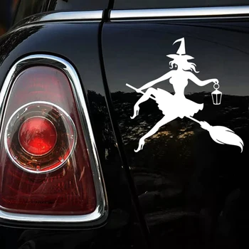 CK2116#15*15cm Ragana ant šluotos juokinga automobilio lipdukas vinilo decal sidabro/juoda automobilį auto lipdukai automobilio buferio langą