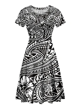 Custom Derliaus Moterys Šalis Suknelė, Havajuose, Polinezijos Gėlių Spausdinti Panele Laisvalaikio Midi Suknelė Trumpas Viršūnes Moterų Vestidos De Verano