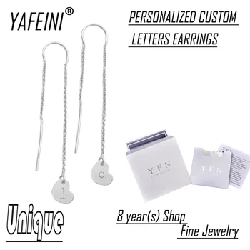 Custom YAFEINI Prekės Fine Jewelry Unikalus 925 Sterlingas Sidabro Asmeninį Širdies Laišką Ilgos Grandinės Lašas Auskarai