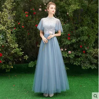 Dulkių mėlyna bridesmaid dresses naujas nėrinių 6 stiliaus vestuvių svečių suknelė ilga mantija demoiselle d ' honneur pour femme sukienki na impreze