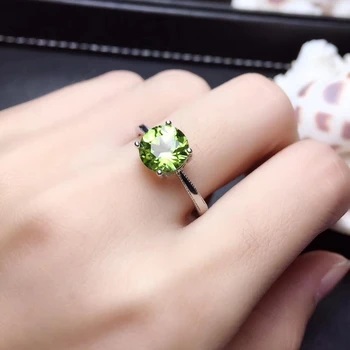 Elegantiškas Puikus bauda paprastas apvalus Natūralus žaliasis olivīns perlas Žiedas Natūralus akmuo žiedas S925 sidabro moterų mergina dovana šaliai, Papuošalai