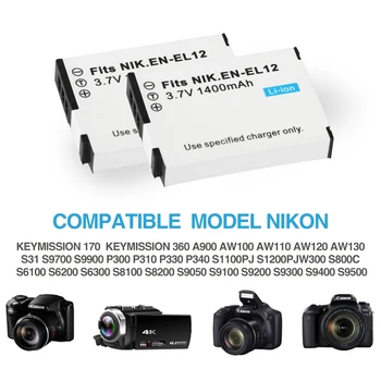 EN-EL12 Baterija 1400mAh už Nikon CoolPix S610 S610c S620 S630 S710 S1000pj P300 310 330 S6200 S6300 S9400 S9500 EL12 Įkroviklis