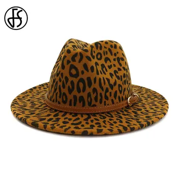 FS 2020 m. Žiemos Fedora Skrybėlės Moterims Mados Platus Kraštų Panama Vilnos Veltinio Džiazo Skrybėlės Vyrų Leopard Diržo Trilby Panama Oficialų Butas Skrybėlę