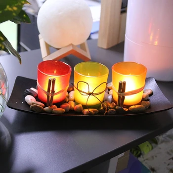 Gamtos Candlescape Rinkinys, 3 Dekoratyvinės Žvakės Laikikliai, Uolų ir Dėklas Namų Dekoro H58C