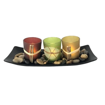 Gamtos Candlescape Rinkinys, 3 Dekoratyvinės Žvakės Laikikliai, Uolų ir Dėklas Namų Dekoro H58C