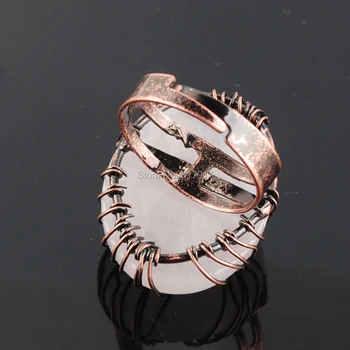 Gamtos Perlas Akmens Rose Quartzs Granulių Reguliuojamas Žiedų Vario Viela Suvynioti Gyvybės Medis Antikvariniai Žiedas Moterims Piršto Papuošalai TX3057