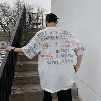 Grafiti Spausdinti Atsitiktinis T Marškinėliai Tee Viršūnės Vasarą Vyrams Hip-Hop Trumpas Rankovės Streetwear Harajuku Mados Unisex Negabaritinių Tshirts