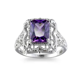 Gražus 925 Sterlingas Sidabro spalvos Ametistas Žiedai Moterų Violetinė Akmuo Sužadėtuvių Žiedai Moterims Fine Jewelry