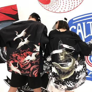 Harajuku Palaidi Tinka Moterims Marškinėliai Derliaus Spausdinti Pora Drabužių Asmenybės Japonų Kimono Viršūnes Moterų Vasaros Grafinis Tees