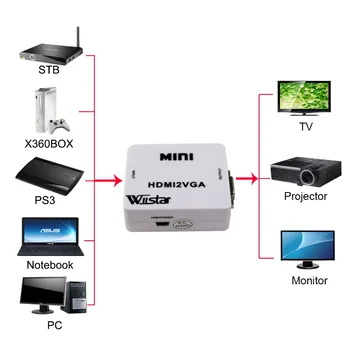 HDMI į VGA Konverteris HDMI į VGA su Garso Adapteris, Vaizdo 1080P Skaitmeninio į Analoginį Vaizdo Garso PC HDTV