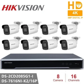 Hikvision VAIZDO stebėjimo Sistemos, VAIZDO stebėjimo Komplektai 16CH 16POE 4K NVR + 8MP IR Kulka Tinklo Kameros Darkfighter H. 265 Saugumo Kameros