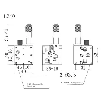Horizontalus kėlimo skaidrių, Z-ašies rankinė svirtis mikro reguliavimas platforma LZ40 kryžiaus roller vadovas, apkrovos: 19.6 N (2kgf)